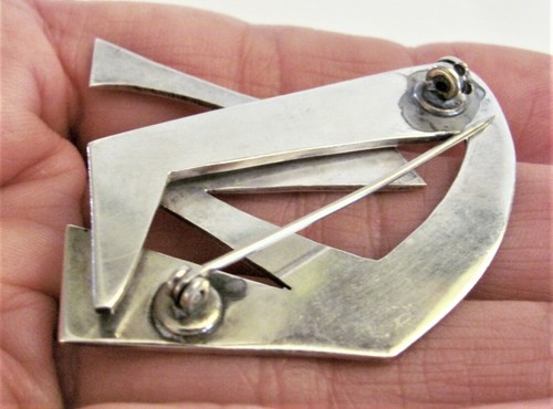 VTG Large Sterling Silver 925 Abstract 2 1/4" Brooch Pin Modernist 17.18 grams - Picture 6 of 6