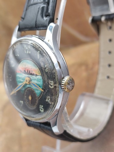 UNIQUE Vintage USSR Watch ZIM 1950s SAILBOAT ARTWORK Dial - Picture 4 of 13