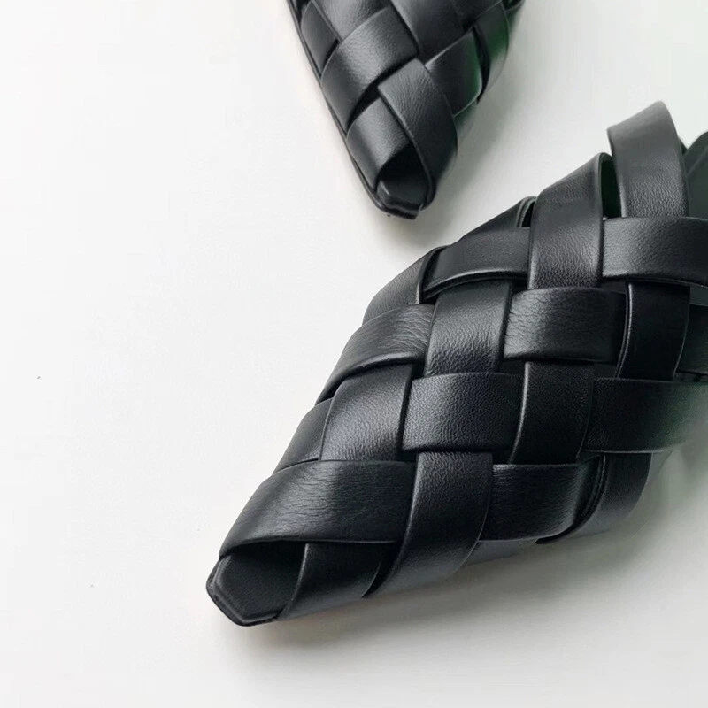 B*&%^Bottega Veneta Mujer Zapatillas Tejido Sandalias Planas Punta Puntera Punta Puntuada Mula Foto 2 de 4