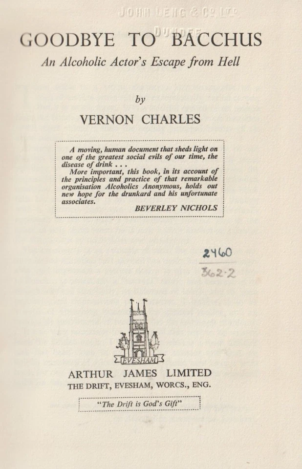 Goodbye to Bacchus, by Charles Vernon, 1953, Alcoholics Anonymous, ex-library HC Foto 3 de 4