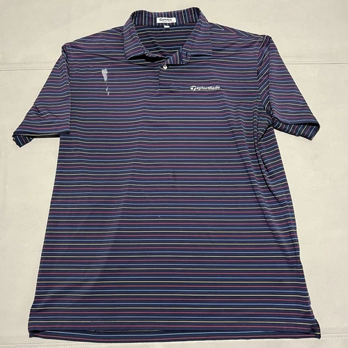 TaylorMade x Peter Millar Short Sleeve Polo Golf Shirt Blue Stripes-XL-8089