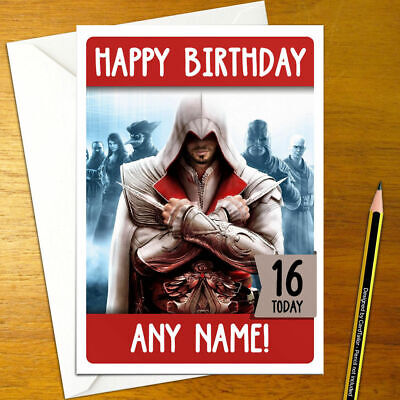 Personnalisé Assassins Creed CARTE D'ANNIVERSAIRE A5 Tout Nom Âge Greeting