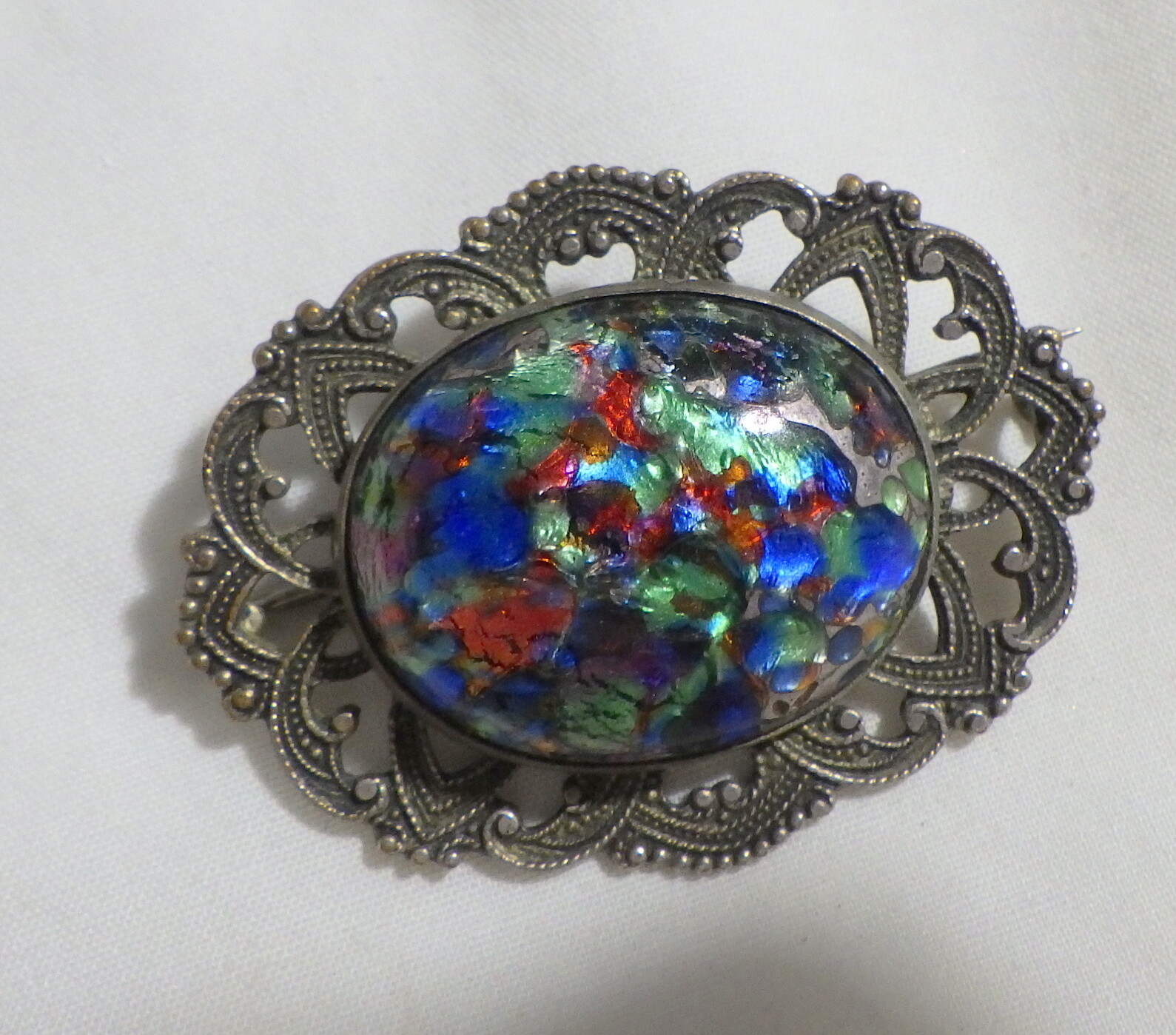VINTAGE BEAUTIFUL ART FOIL & SILVER PENDANT Gem
