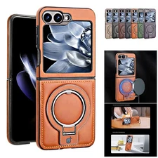 Luxury Leather Magnetic Ring Stand Shockproof Case for Samsung Z Flip 7 6 5 4 3