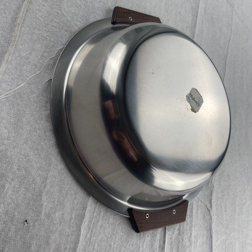 Retro Dish Stainless Steel Serving Bowl W/ Wood Handles 9.5” D. Mid Century Mod - Picture 9 of 12