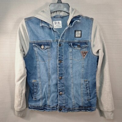 Kids p.s. Aeropostale Blue Jean Trucker Jacket w Hoodie ''Live Loud'' Boys Size 14