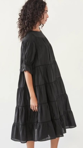 Merlette Womens Size S Paradis Elastic Cuff Short Sleeve Tiered Black Dress - 第 2/12 張圖片