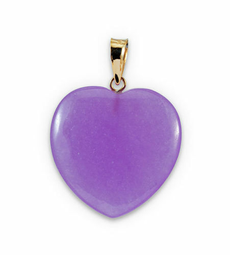 Pendentif violet Jade Love Heart 18 kgp et collier chaîne libre - Photo 1 sur 4