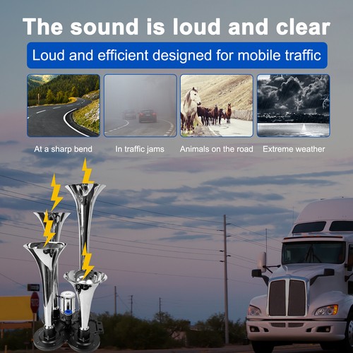Train Horns Kit 4 Trumpet Air Horn Kit 120 psi Air Compressor 1.6 Gal Tank - Foto 6 di 8