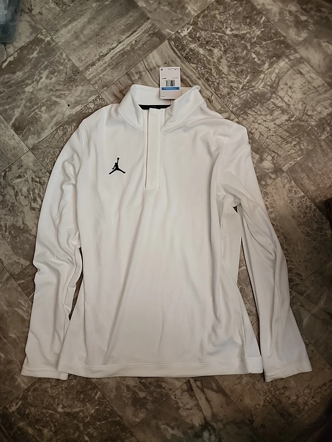 New Jordan Team Mens Medium Dri-FIT Half Zip Athletic Top White Black