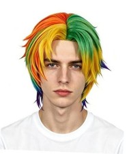 Short Wig Colorful Red Blue Synthetic Anime Halloween Cosplay Wigs Rainbow