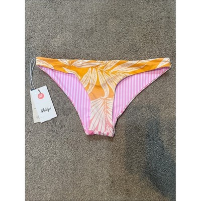 Maaji Pink Orange Ombre Palm Print Reversible Bikini Swim Bottoms Size L