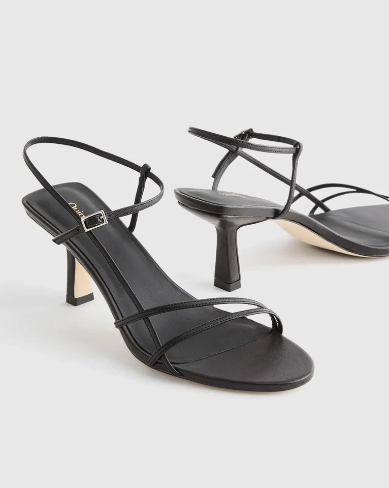 Quince Womens Italian Leather 70mm Strappy Heel Black Shoes 7