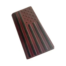 Western Stakes Leather Long Wallet USA Flag Embossed Bi Fold Soft Leather Americ