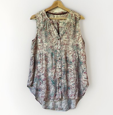 NWT Knox Rose Sleeveless Top Womens Medium Blouse Button Up Paisley Pink Aqua