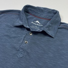 Tommy Bahama Polo Shirt Mens Large Blue Tencel Lyocell Knit Tagless Short Sleeve