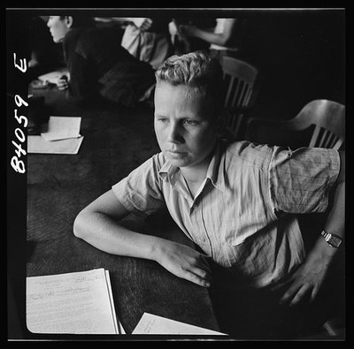 Photo:Richwood WV 1942 Boy FSA Representative New York Harvest Meeting