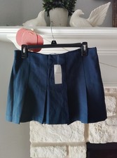 NEW Abercrombie  Fitch Pleated Faux Mini Skort Skirt Small Navy/Indigo Blue