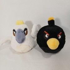 Angry Birds Plush Lot of 2: Black Rovio, and Cockatoo 8".