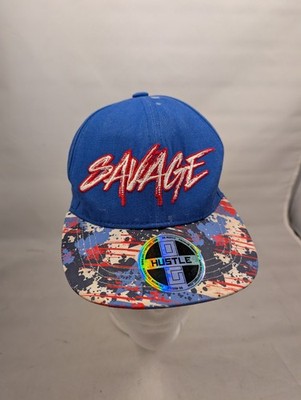 Savage OG Hustle Snapback Hat One Size Blue Graphic Used