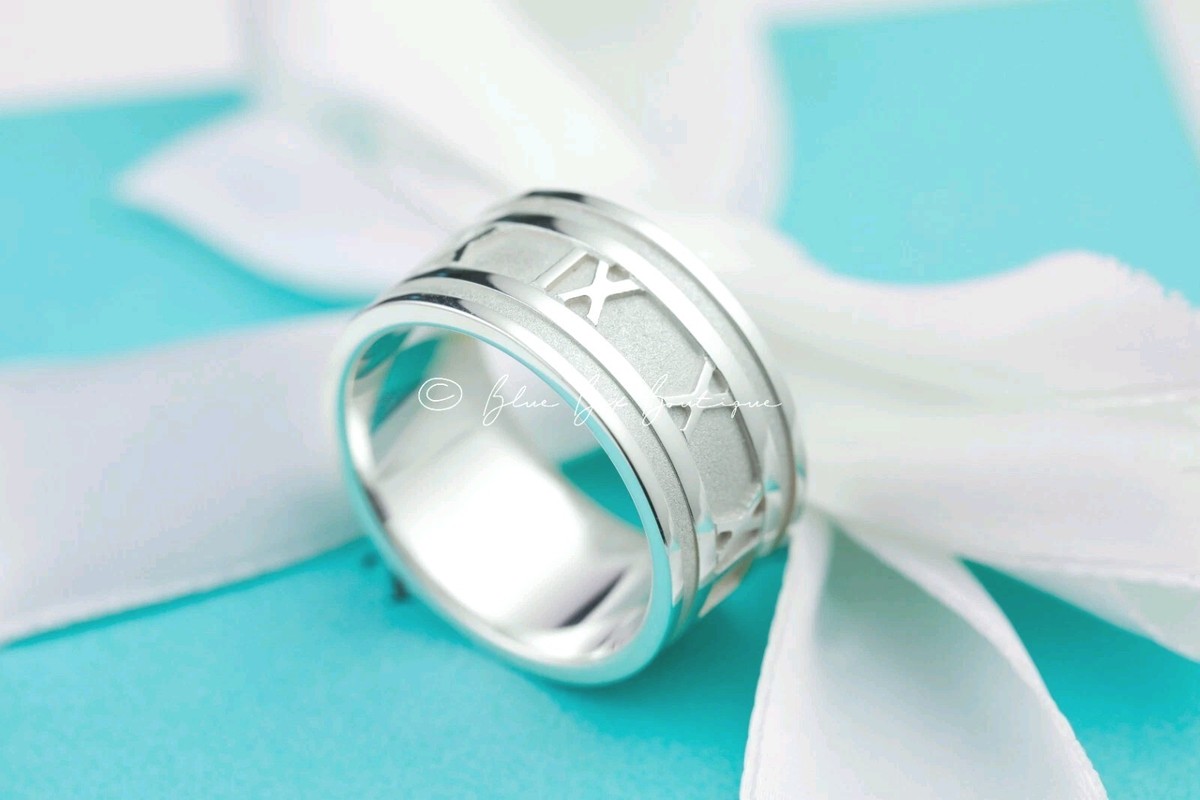 Tiffany & Co Atlas Ring Classic Roman Wide Band Silver 925 Unisex