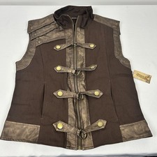 Spirit Halloween Steampunk Vest Mens Medium Brown Zipper Button Strap Cosplay