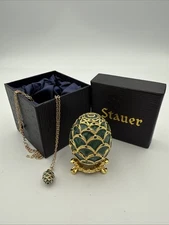Vintage STAUER Veridian Egg Trinket Box w/ Matching Necklace 19257 NIB