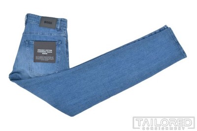 NWT - HUGO BOSS Delaware Solid Blue Denim Cotton Mens Slim Fit Pants Jeans - 31