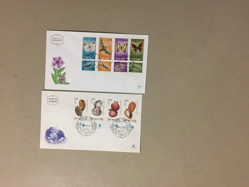 Two Israel fdc with set of four stamps:SHELL,BUTTERFLY