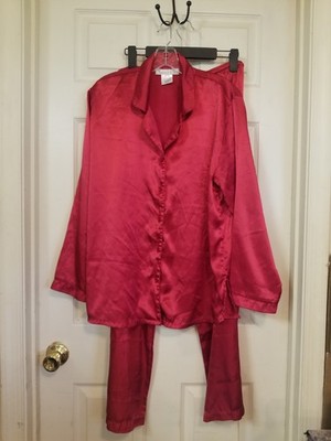 Claire's Rose Pajamas Lounge Wear Sz M Red ButtonUp Tunic Pullon Pants Elstc Wst