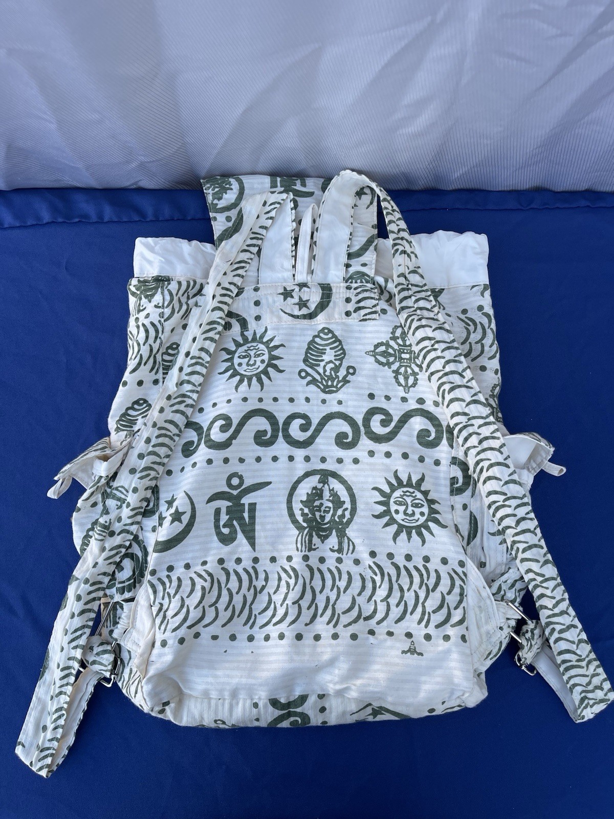 Boho Lightweight Drawstring Cotton Backpack Cream… - image 13