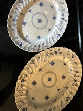 PAIR MYOTT FINLANDIA BLUE White Floral Oval PlatterS 14.5" x 11.5"  & 16”x12.5”
