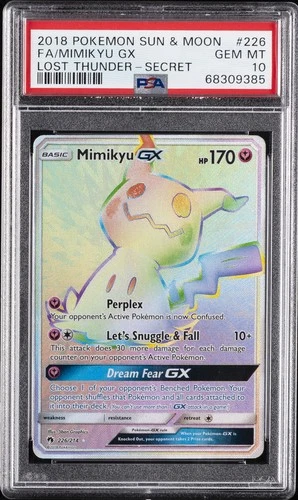 2018 POKEMON SUN & MOON LOST THUNDER SECRET #226 FULL ART/MIMIKYU GX PSA 10