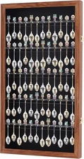 DisplayGifts 60 Souvenir Spoon Tea Display Case Rack Holder Wall Small, Walnut