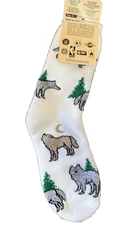NWT For Bare Feet Originals Wolf Print Socks White 9-11 USA Made Novelty Outdoor