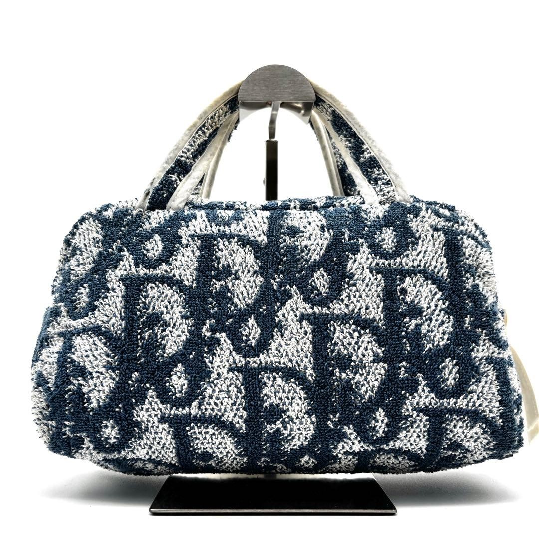 Christian Dior Handbag Mini Towel Bag Cotton Blue White Women's Authentic thumbnail 12