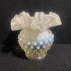 Fenton White Opalescent Hobnail Vase Double Crimp Edge No Chips Cracks