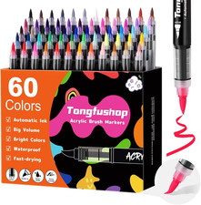 60 Colors Acrylic Paint Markers, Water-Based Paint Pens with Auto Ink Control 