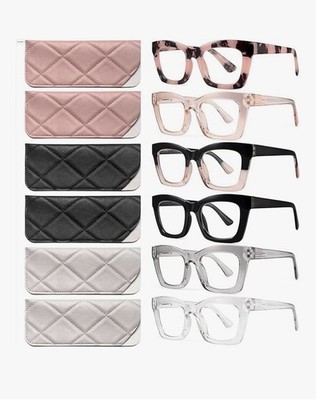 CCVOO 6-Pack Blue Light Reading Glasses +1.75 Cat-Eye Style Mix Colors