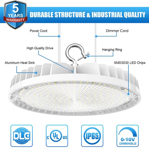240W Led UFO High Bay Light Industrial Dimmable Garage Warehouse Shop Light DLC - Picture 4 of 11