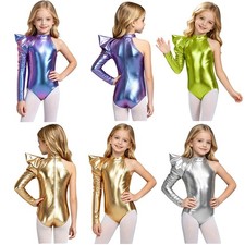 Girls Bodysuit Fitted Leotard Padded  Shoulder Dance Unitard Stage  Ready Costume
