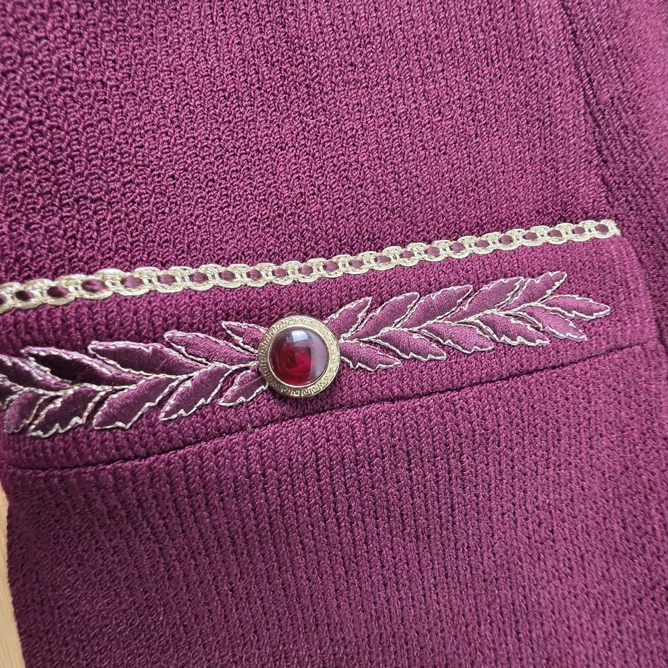 Blazer St. John Filigrana Bordado Bordado De Colección Talla 14 Borgoña Dinero Antiguo Foto 4 de 4