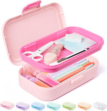 Double Layer Pencil Box, Plastic Pencil Case with Latch, Hard School Supply Box