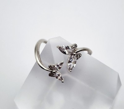 IBB Vintage Sterling Silver CZ Butterfly Bypass Ring Size 7.25
