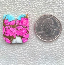27 Ct Natural Cotton Candy Pair Kingman Turquoise Fancy Cabochon Gemstone DL=57