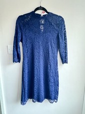 Oasis Navy Lace Midi Dress Size M Elegant Floral Occasion / Evening UK 