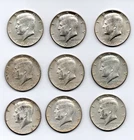 1964 Kennedy Half Dollars 40% Silver Lot of 9