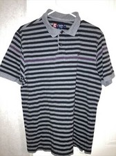 Chaps Est. 1978 Mens Size L Black Gray Pique Striped Short Sleeved Polo Shirt