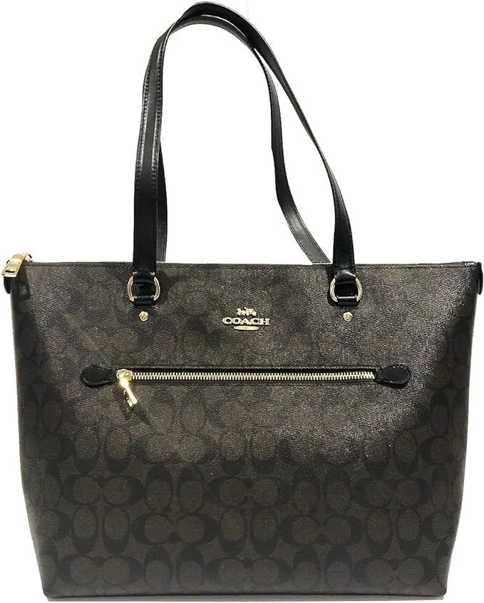 COACH Gallery Tote In Signature Canvas Top Zip Dark Brown Black 79609