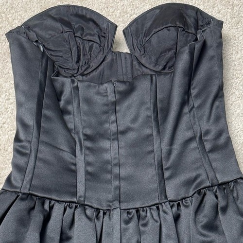 Faviana Cocktail Dress Strapless Corset Black Satin Tulle Hem 90s Style Size 3/4 - Picture 8 of 10